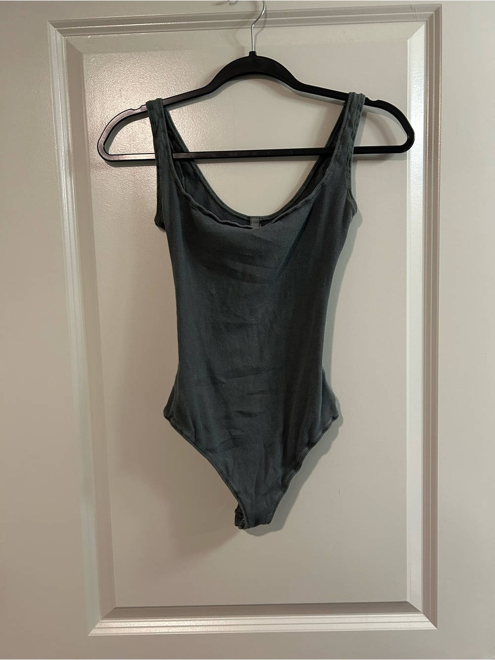 SKIMS Ribbed Scoop Neck Bodysuit in dark green